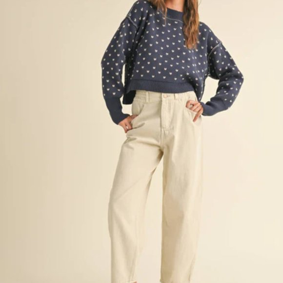 NWT Navy Patterned Cropped Sweater - Picture 7 of 8